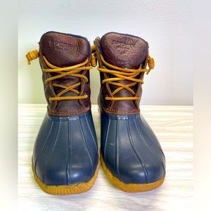 Sperry Top Sider Saltwater Waterproof Duck Boots Brown Navy Blue Women's SZ W6.5